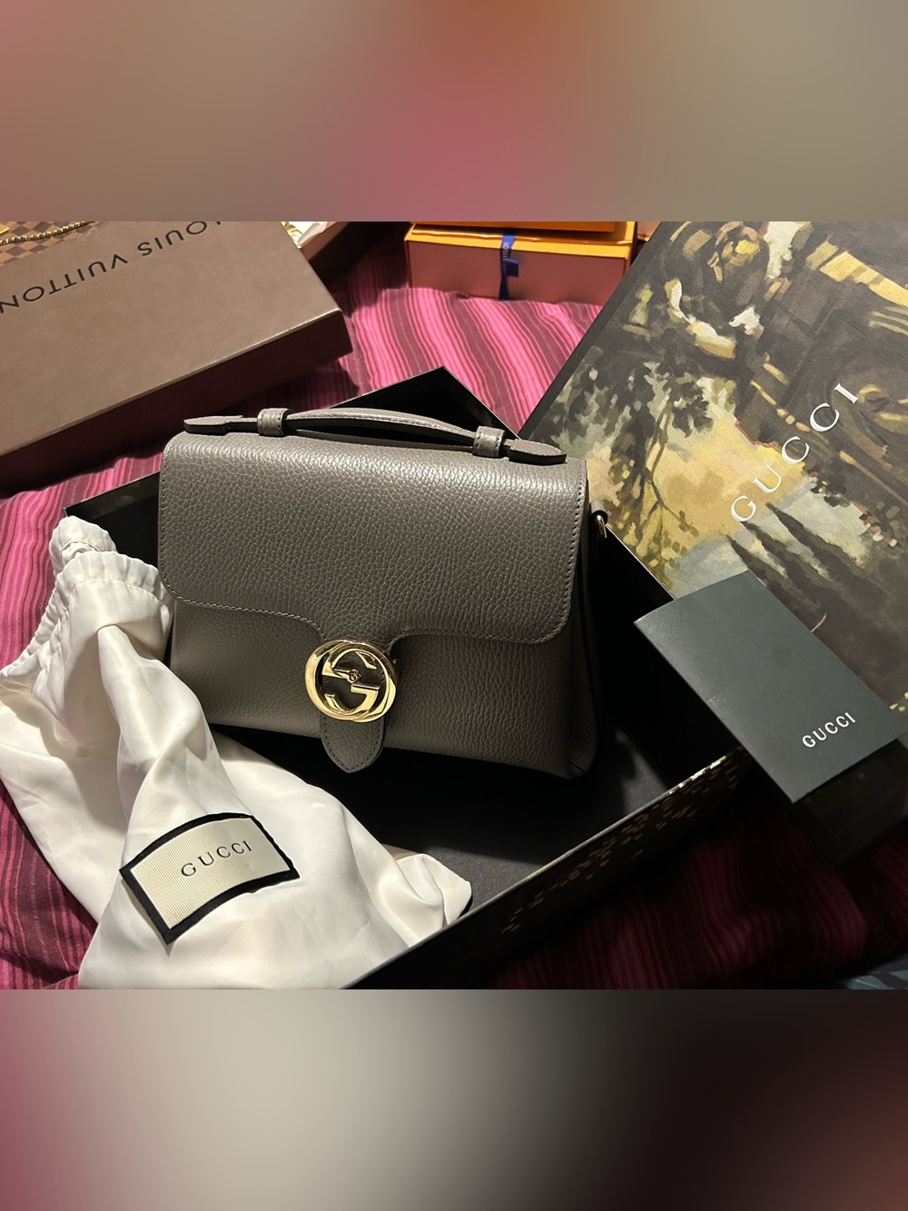 Gucci Interlocking handbag in calfskin leather with gold hardware